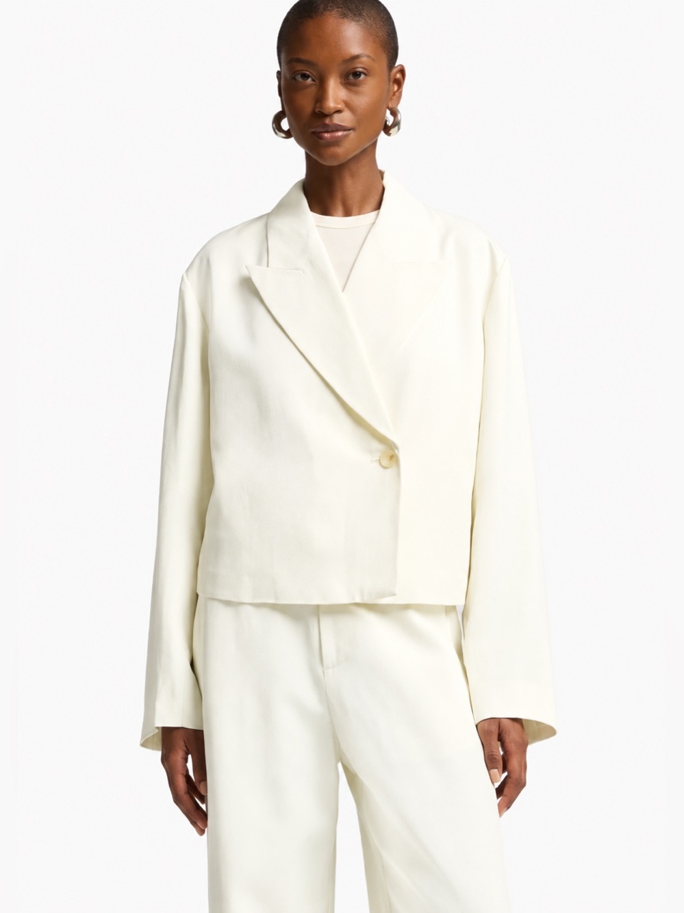 7 For All Mankind Crop Blazer Ivory Linen Blend Size M NWT $398